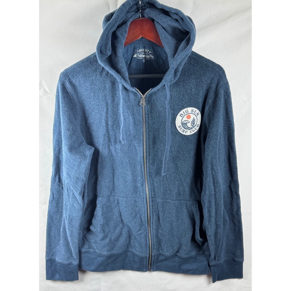 Faherty Big Sur Surf Club Navy Blue Terry Full Zip Hoodie MKF2346-DNY Mens M